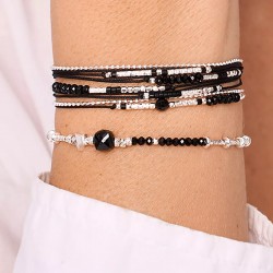 Bracelet élastique ETOILE en argent - Tubes & Cube noir TAILLE L