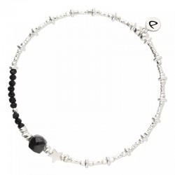 Bracelet élastique ETOILE en argent - Tubes & Cube noir - DORIANE Bijoux