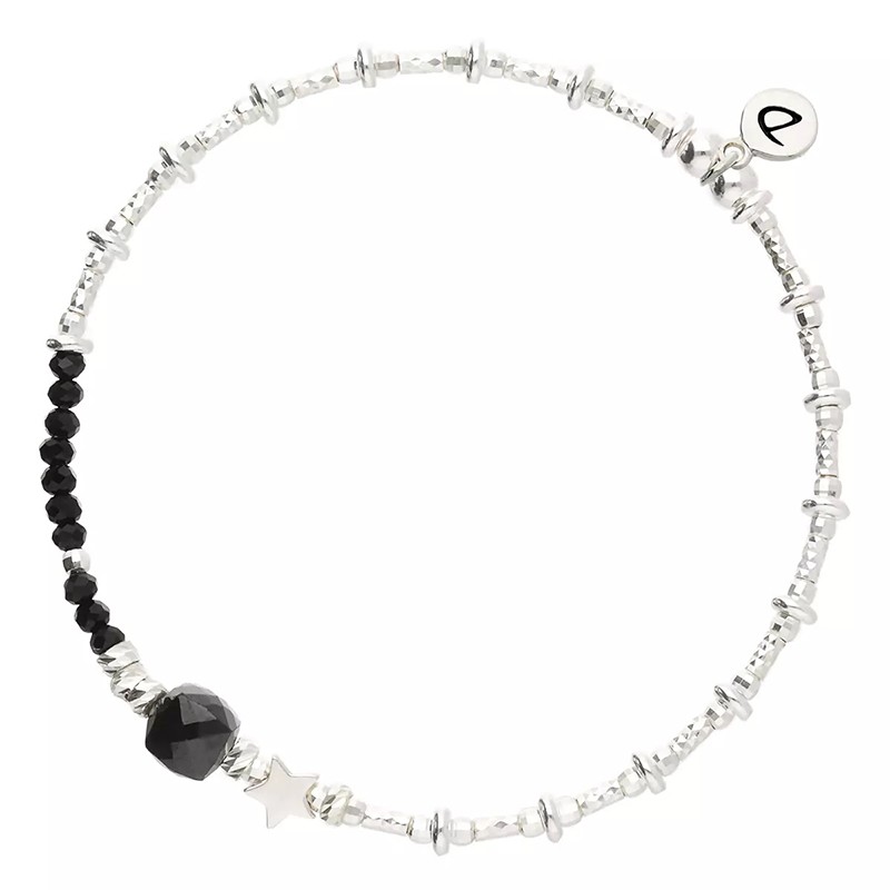Bracelet élastique ETOILE en argent - Tubes & Cube noir - DORIANE Bijoux