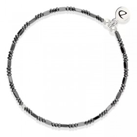 Bracelet élastique en argent LE BRUT - Perles de verre Gris hématite - DORIANE Bijoux