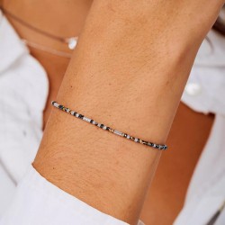 Bracelet élastique LE MIX argent - Gris hématite Léopard TAILLE S