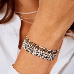 Bracelet élastique LE MIX argent - Gris hématite Léopard TAILLE S