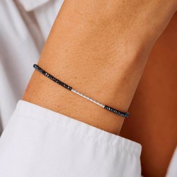 Bracelet cordn LE TUBE argent - Noir hématite