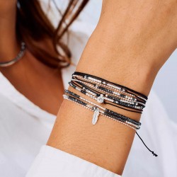 Bracelet cordn LE TUBE argent - Noir hématite