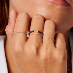 Bague élastique LA MIYUKI en Argent - Tube & Perles gris hématite TAILLE M