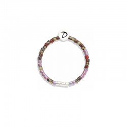 Bague élastique LA MIYUKI en Argent - Tube & Perles violet prune - DORIANE Bijoux