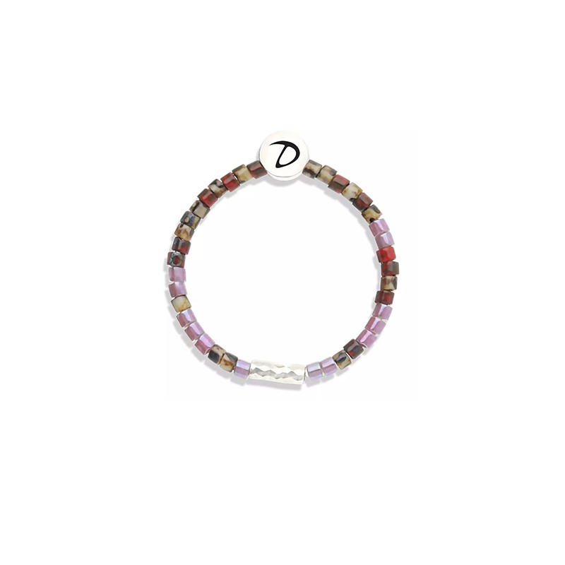 Bague élastique LA MIYUKI en Argent - Tube & Perles violet prune - DORIANE Bijoux