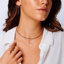 Bague élastique LA MIYUKI en Argent - Tube & Perles violet prune TAILLE M