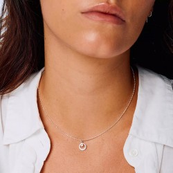 Collier court Chaîne fine en argent - Anneau brossé & Eclat d'Oxyde