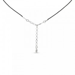 Collier court Cordon noir - Tube diamanté argent & Perles noir hématite