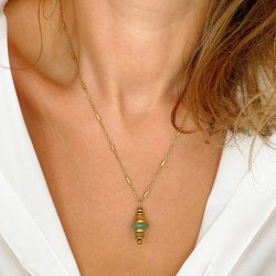 Collier LORETTE chaîne dorée - Pendentif Aventurine, Jaspe Soushan & Hématite doré