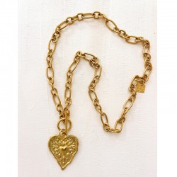 Collier RAMY chaîne dorée - Pendentif Cœur sur coeur XXL