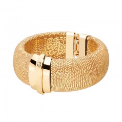 Bracelet Jonc large résine PARADIS CUIR doré - Texture serpent irisée