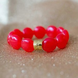 Bracelet élastiqué BOMBOM CHAMA ROUGE - Perles pastilles bombées rouge - PARABAYA
