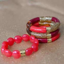 Bracelet élastiqué BOMBOM CHAMA ROUGE - Perles pastilles bombées rouge