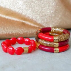Bracelet élastiqué BOMBOM CHAMA ROUGE - Perles pastilles bombées rouge