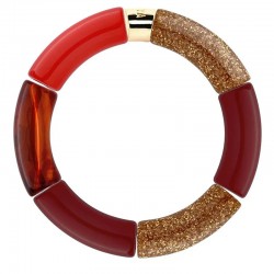 Bracelet jonc élastiqué PIPOCA FESTA CHAMA 1 - Rouge doré pailleté & écaille - PARABAYA