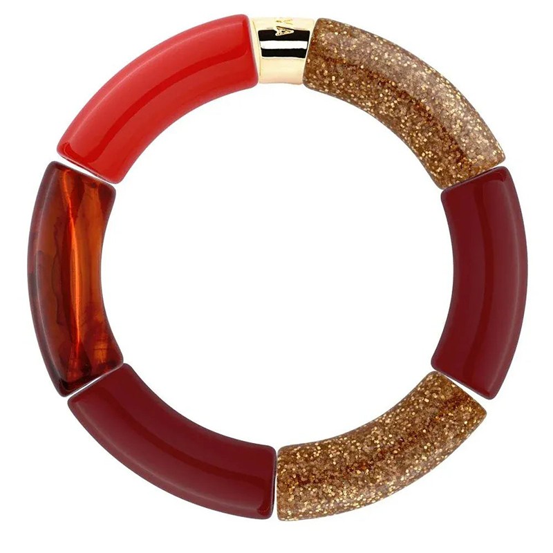 Bracelet jonc élastiqué PIPOCA FESTA CHAMA 1 - Rouge doré pailleté & écaille - PARABAYA