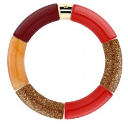 Bracelet jonc élastiqué PIPOCA FESTA CHAMA 2 - Rouge doré pailleté & orange - PARABAYA