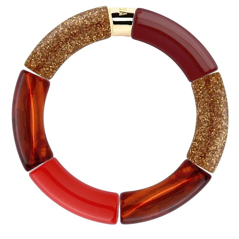 Bracelet jonc élastiqué PIPOCA FESTA CHAMA 3 - Rouge doré pailleté & écaille - PARABAYA