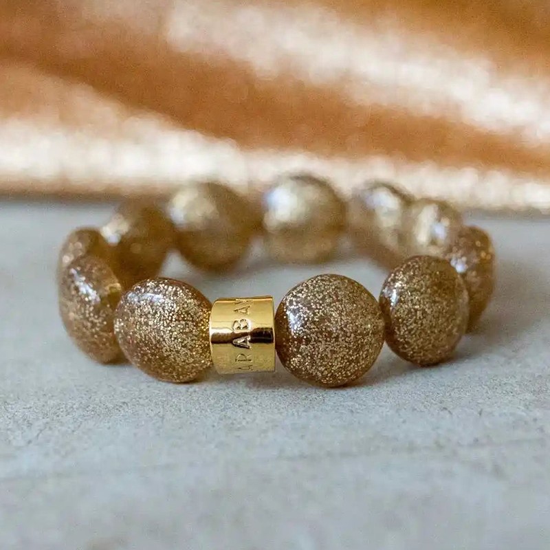 Bracelet élastiqué BOMBOM FESTA DOURADO - Perles pastilles bombées doré pailleté - PARABAYA