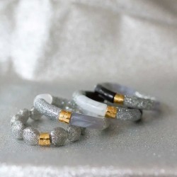 Bracelet élastiqué BOMBOM FESTA PRATEADO - Perles pastilles bombées argent pailleté