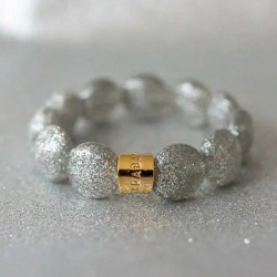 Bracelet élastiqué BOMBOM FESTA PRATEADO - Perles pastilles bombées argent pailleté - PARABAYA