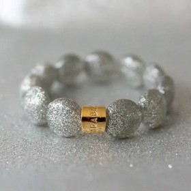 Bracelet élastiqué BOMBOM FESTA PRATEADO - Perles pastilles bombées argent pailleté - PARABAYA