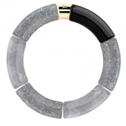 Bracelet jonc élastiqué FESTA PRATEADO 1 - Gris marbré argent pailleté & noir - PARABAYA