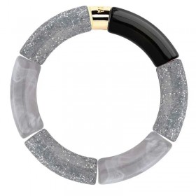 Bracelet jonc élastiqué FESTA PRATEADO 1 - Gris marbré argent pailleté & noir - PARABAYA