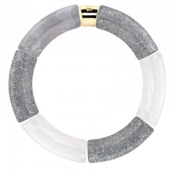 Bracelet jonc élastiqué FESTA PRATEADO 2 - Gris marbré gris pailleté & blanc - PARABAYA