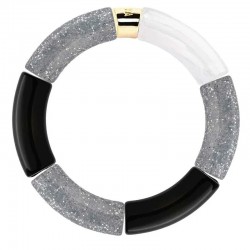 Bracelet jonc élastiqué FESTA PRATEADO 3 - Gris pailleté noir & blanc - PARABAYA
