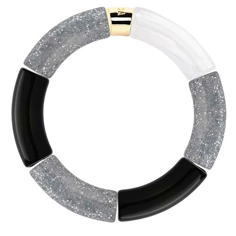 Bracelet jonc élastiqué FESTA PRATEADO 3 - Gris pailleté noir & blanc - PARABAYA
