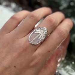 Bague ajustable PALMIER en Argent - Pierre Labradorite blanche ovale