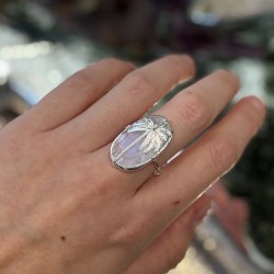 Bague ajustable PALMIER en Argent - Pierre Labradorite blanche ovale