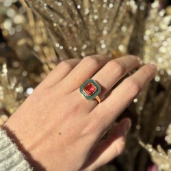 Bague art déco CABA Or - Email noir  & Quartz Champagne TAILLE 52