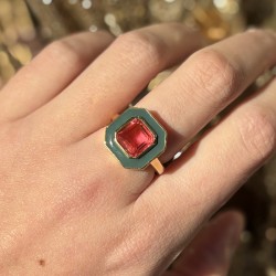 Bague art déco CABA Or - Email noir  & Quartz Champagne TAILLE 52