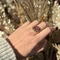 Bague art déco CABA Or - Email noir  & Quartz Champagne TAILLE 52