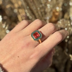 Bague art déco CABA Or - Email noir  & Quartz Champagne TAILLE 52