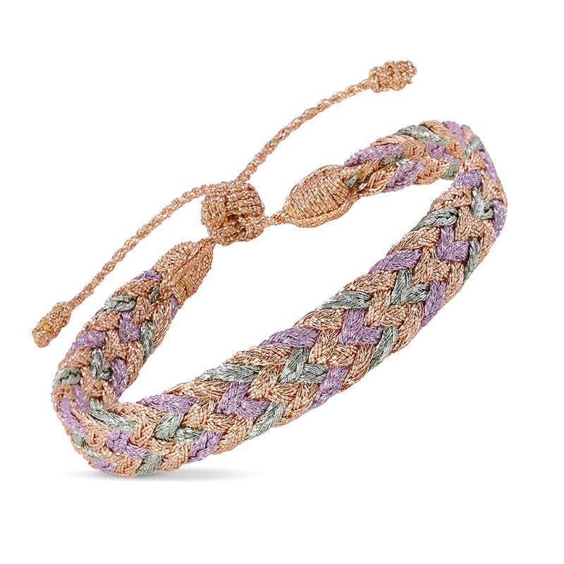 Bracelet DOUBLE U 2 Peach Pink Almond - fils d'or tressés - Maaÿaz
