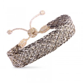 Bracelet MAXI BOX 2 Gold Silver Shiny Olive - fils d'or tressés - Maaÿaz