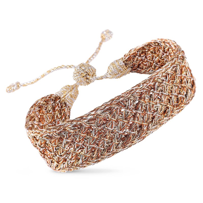 Bracelet LUMA 1 GOLD SILVER ORANGE RUST - fils d'or tressés - Maaÿaz