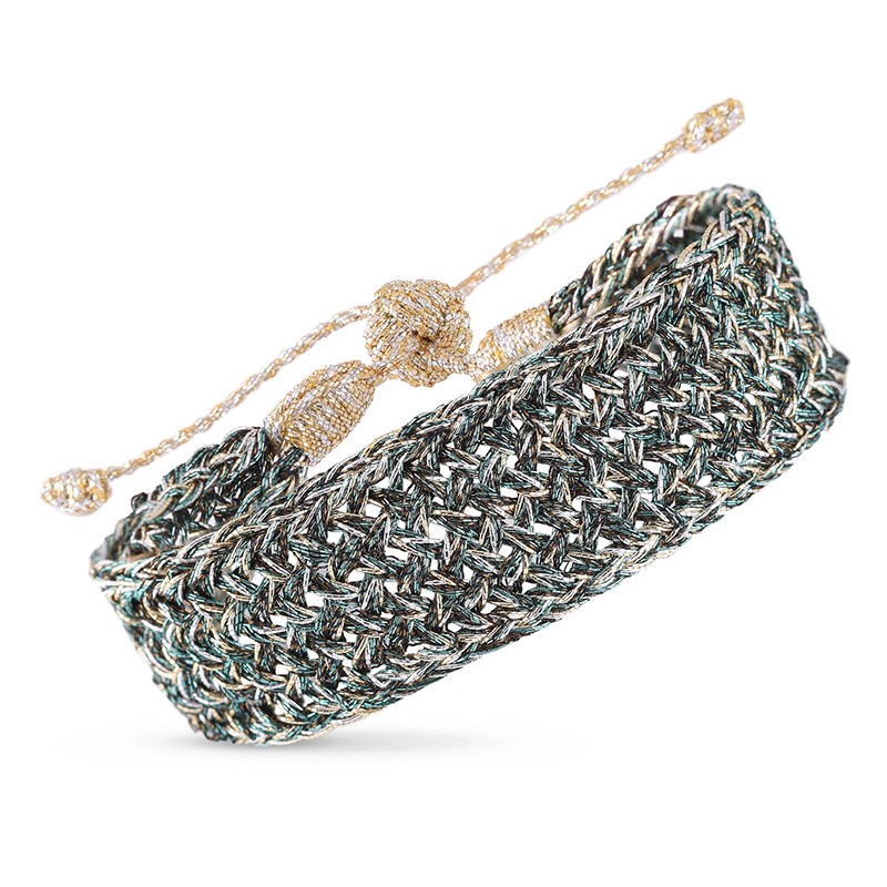 Bracelet MAXI NILA 1 GOLD SILVER SHINNY EUCALYPTUS - fils d'or tressés - Maaÿaz