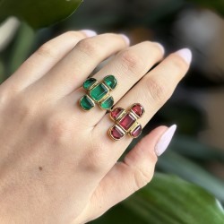 Bague argent doré SHADE - Pierres de cristal vertes TAILLE 58