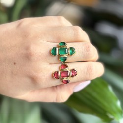 Bague argent doré SHADE - Pierres de cristal vertes TAILLE 58