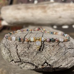 Bracelet cordon ajustable ABBY doré - Pierre de Lune & Hématite