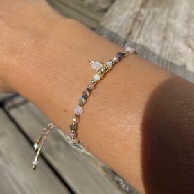 Bracelet chaîne ABBY doré - Pierre de Lune, Hématite & Pierre de cristal - Clo&Lou