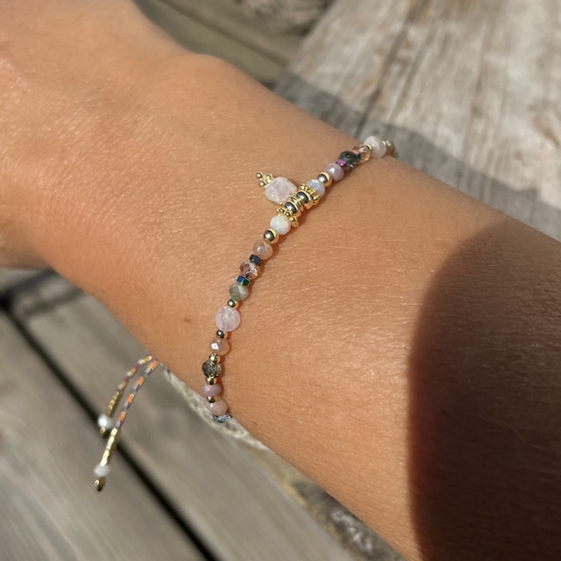 Bracelet chaîne ABBY doré - Pierre de Lune, Hématite & Pierre de cristal - Clo&Lou