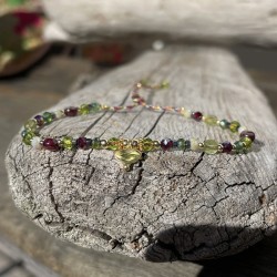 Bracelet cordon ajustable BRUNE doré - Agate vert clair & Perles de cristal