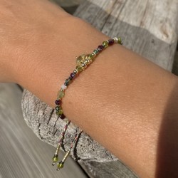 Bracelet cordon ajustable BRUNE doré - Agate vert clair & Perles de cristal - Clo&Lou